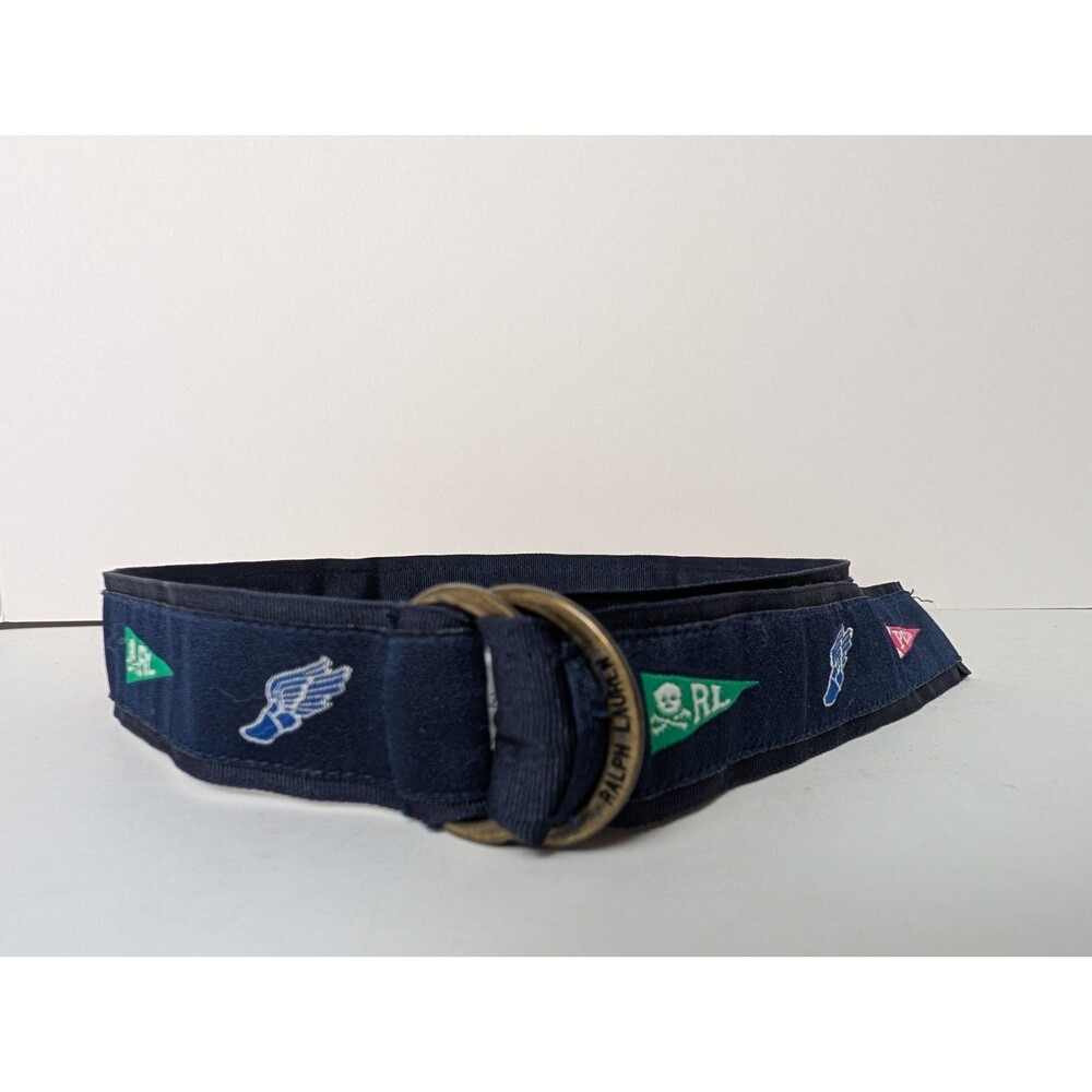 Baby Boy RALPH LAUREN Navy Blue Pennant Pirate Flag D Ring Canvas Belt 12 Month
